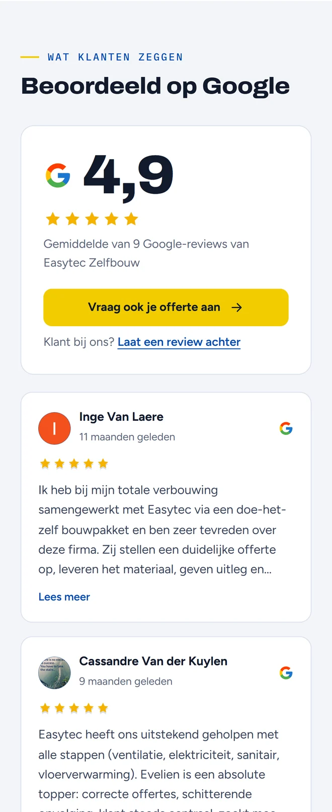 De Google-reviews van Easytec op een smartphone