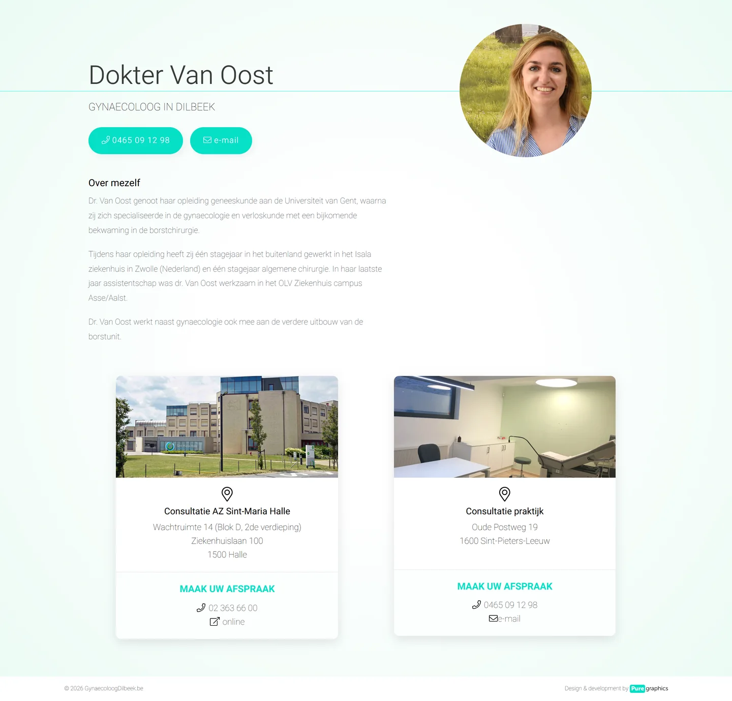 Website van gynaecoloog Dr. Van Oost met twee consultatieplaatsen