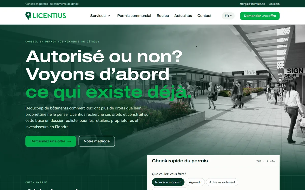 Franstalige homepage van licentius.be met de titel Autorisé ou non? Voyons d'abord ce qui existe déjà