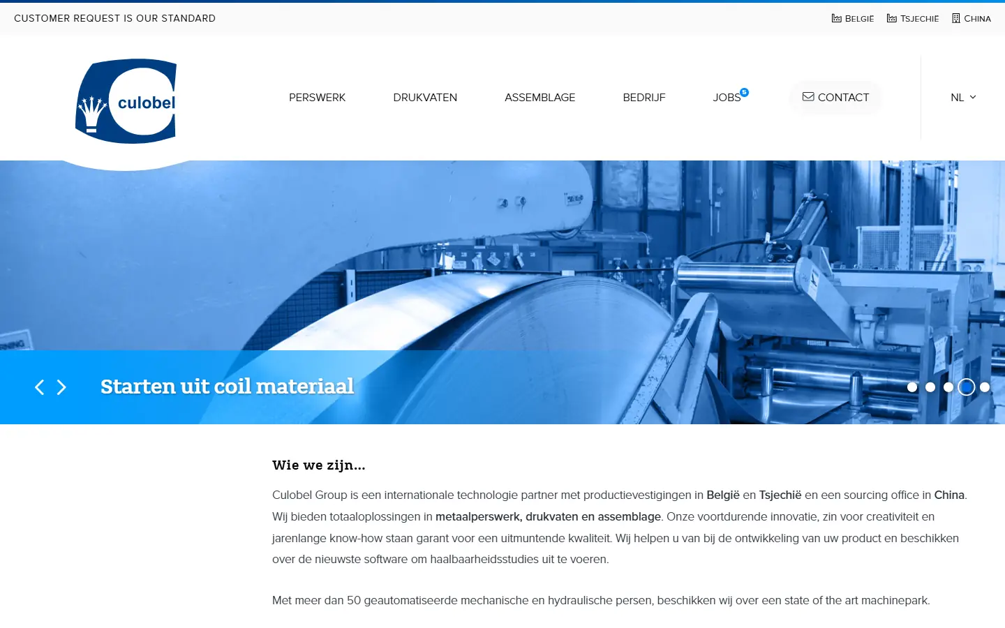 Homepage van culobel.com, de website van Culobel Group