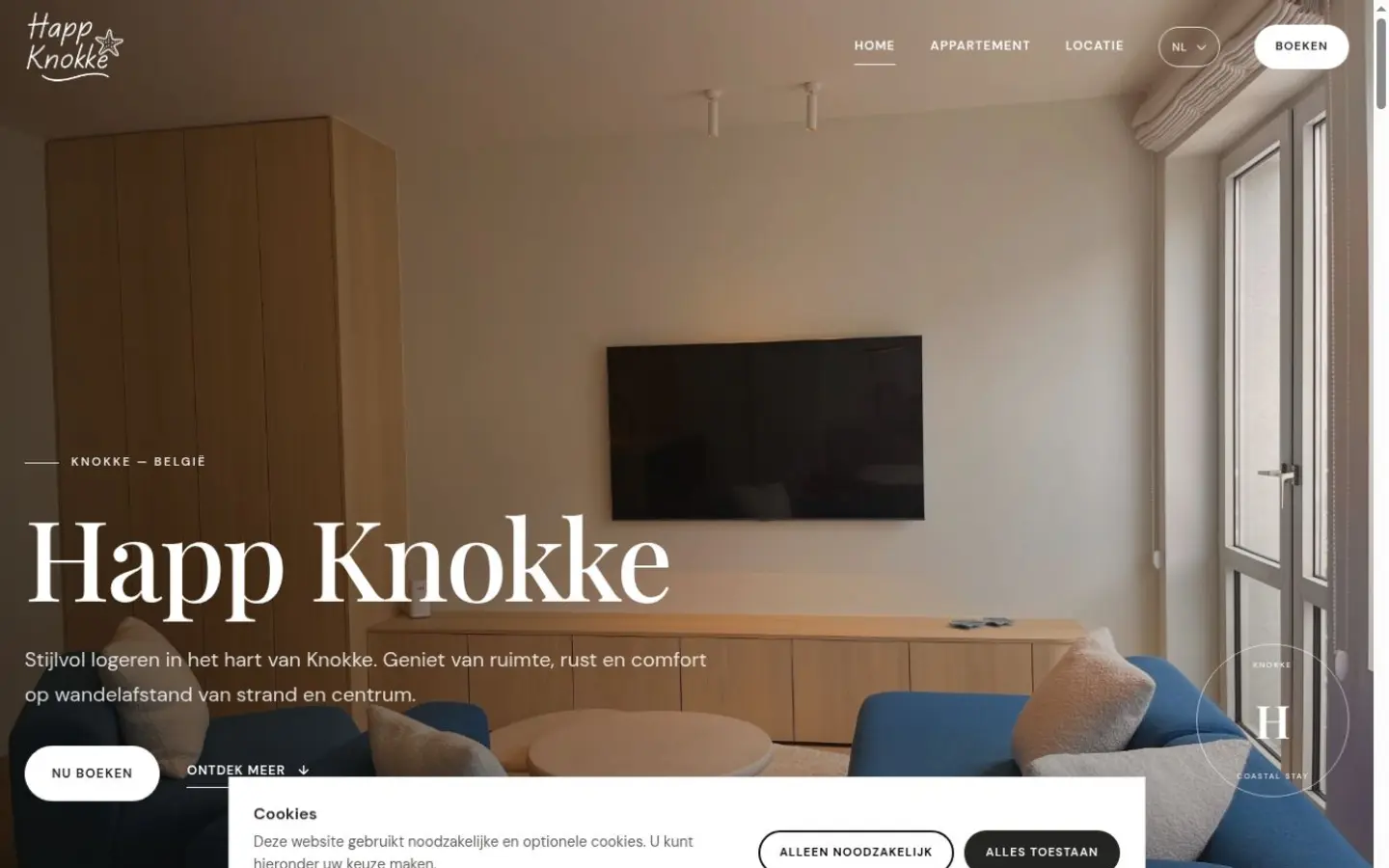 Screenshot van de website Happ Knokke