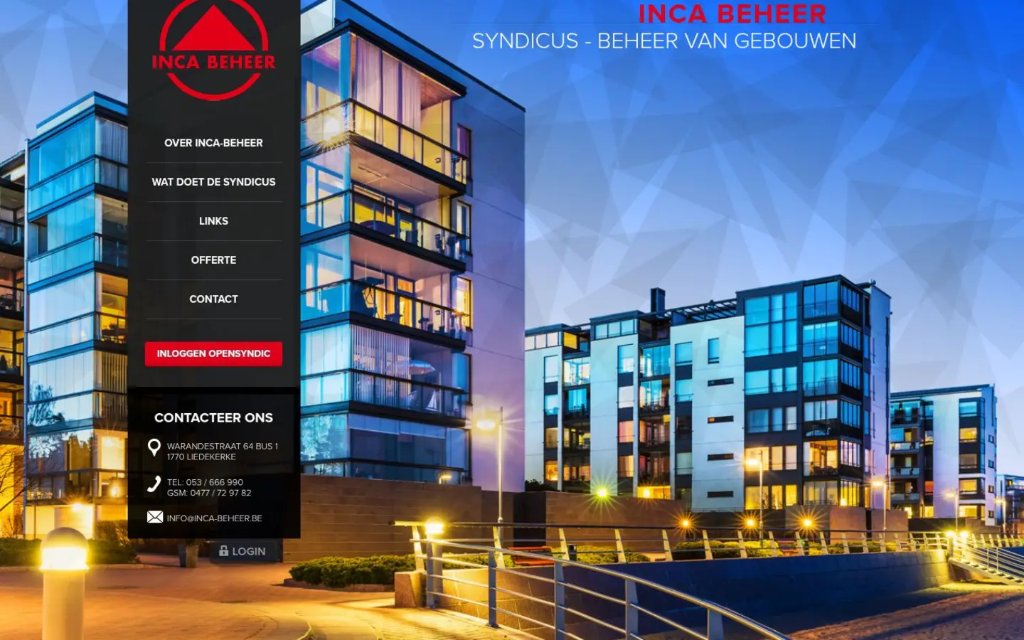 Homepage van inca-beheer.be, de website van een syndicus in Liedekerke