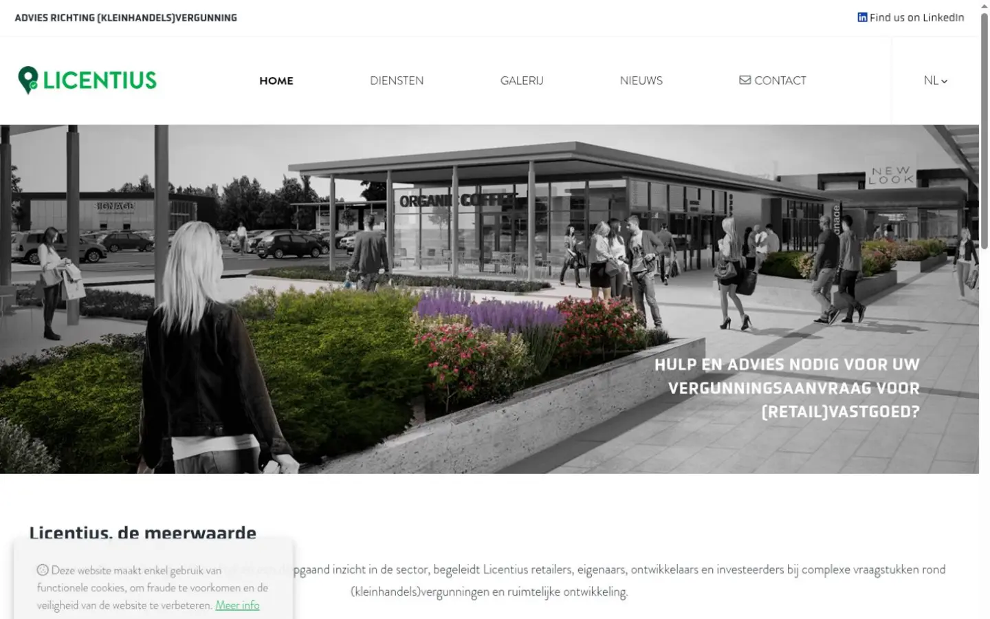 Echte homepage van Licentius op een laptopscherm