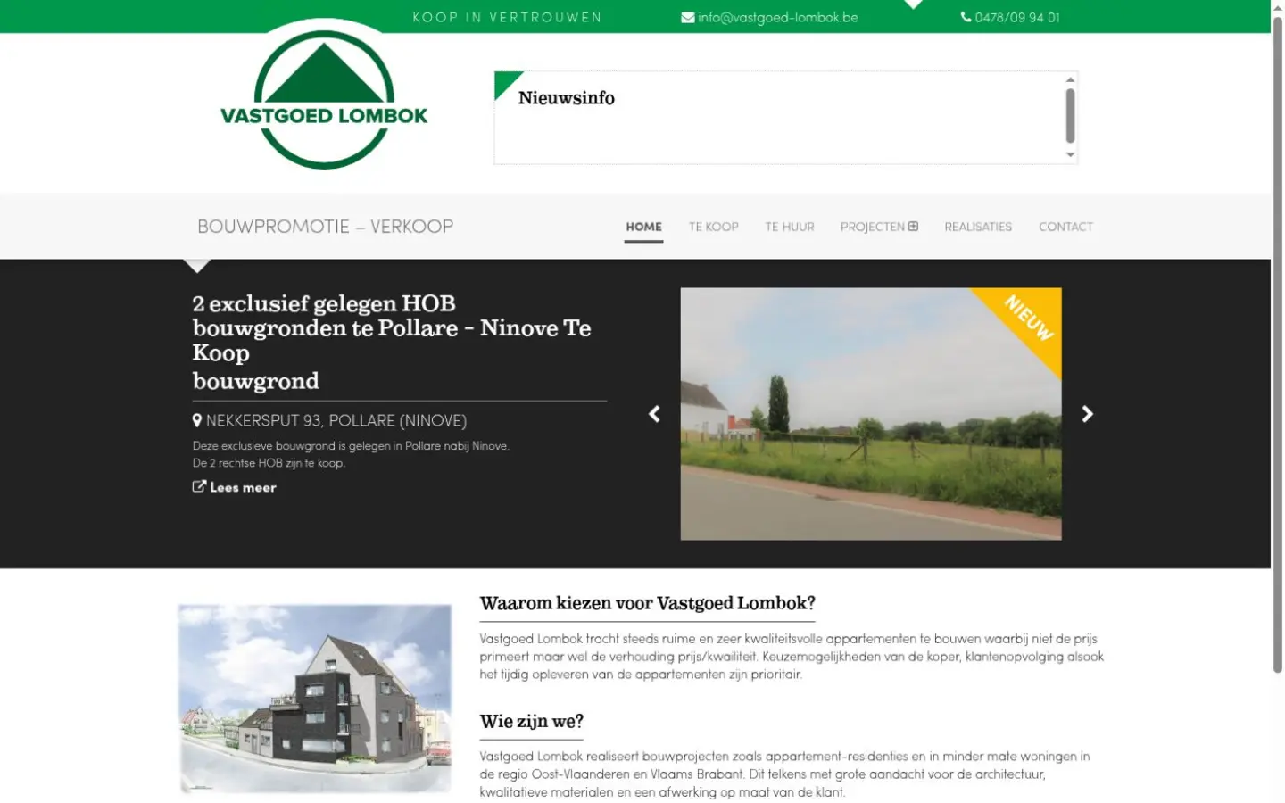 Screenshot van de website Vastgoed Lombok
