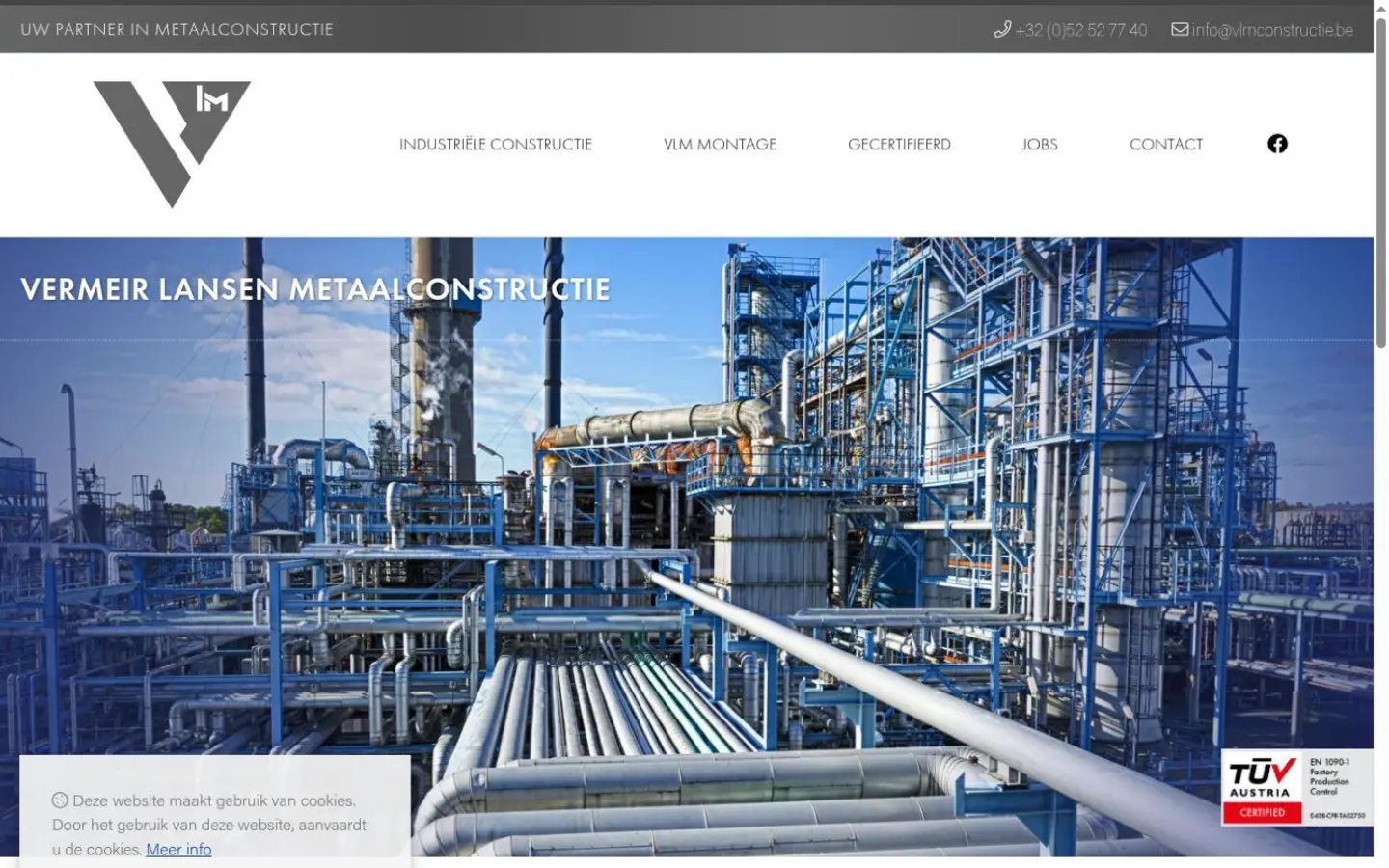 Screenshot van de website VLM Constructie